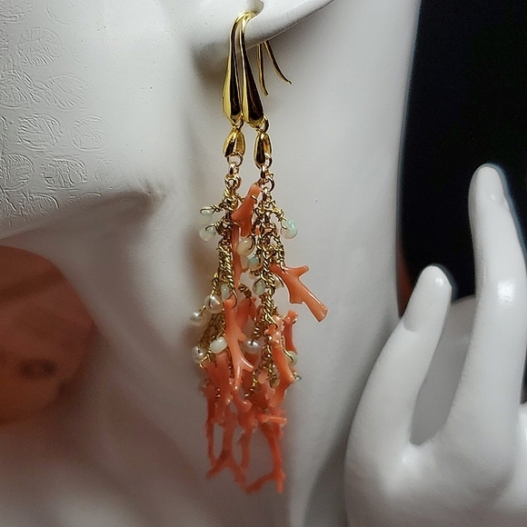 Coral earrings and opals are tears of Mermaids 18k over 925 no515 - Picture 2 of 8
